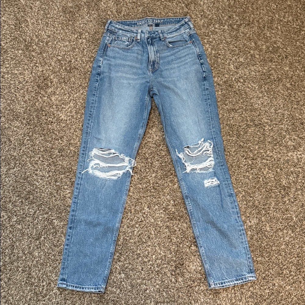 American Eagle Outfitters High Rise Ripped Jeans - Light Blue